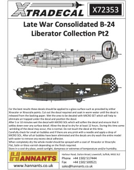XTRADECAL 1/72 SCALE DECAL FOR PLASTIC MODEL KIT'S - 72353 - LATE WAR CONSOLIDATED B-24 LIBERATOR COLLECTION PT 2 - XD72353