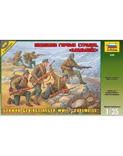 ZVEZDA 1/35 SCALE PLASTIC MILITARY MODEL KIT - 3599 - GERMAN GEBIRGSJAEGER WWII SOLDIERS  ZV3599