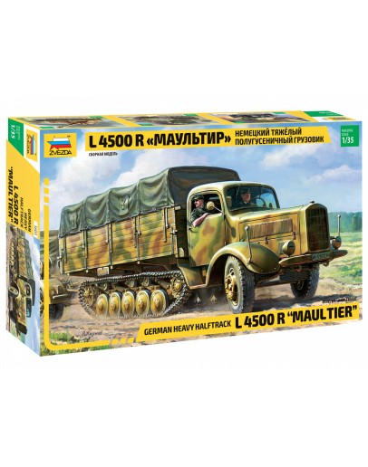 ZVEZDA 1/35 SCALE PLASTIC MILITARY MODEL KIT - 3603 - GERMAN HEAVY HALFTRACK L4500 R "MAULTIER"