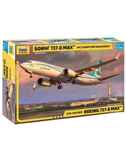 ZVEZDA 1/144 SCALE PLASTIC AIRCRAFT MODEL KIT - 7026 - CIVIL AIRLINER BOEING 737-8 MAX
